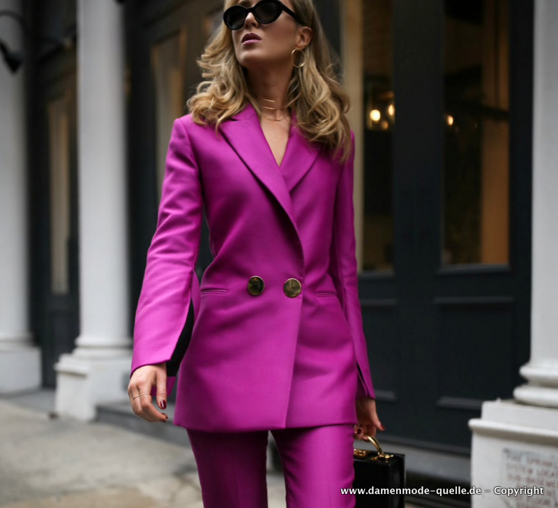 2 Stück Pink Damen Anzug Set Blazer Und Schlaghose Formelle