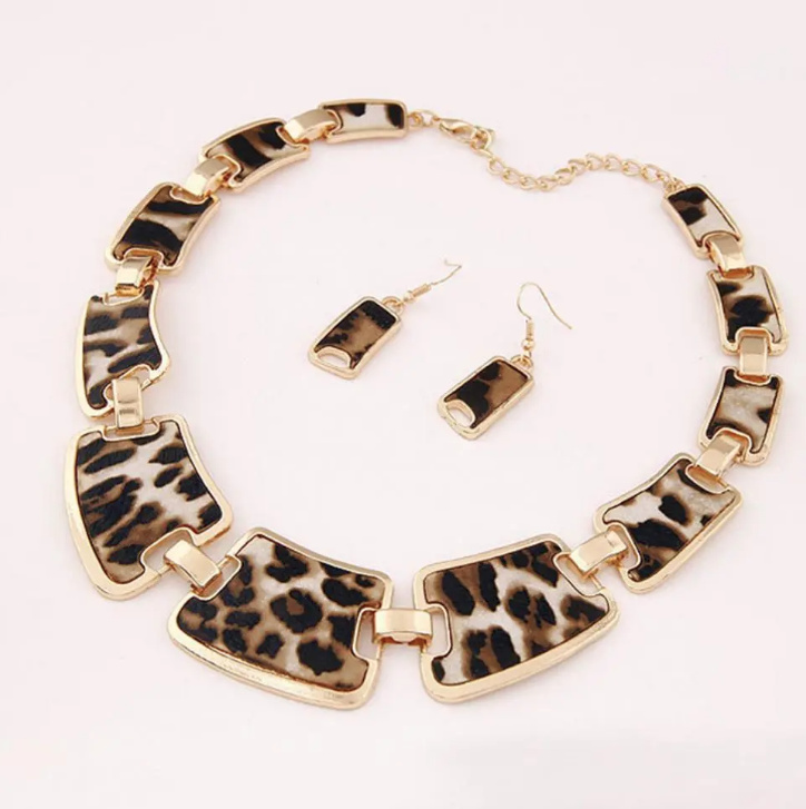 Leopard Modeschmuck Set Halskette mit Ohrringe Modeschmuck