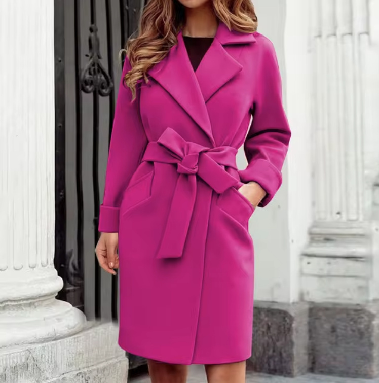 Damen Kurz Mantel zum Binden in Pink Elegant