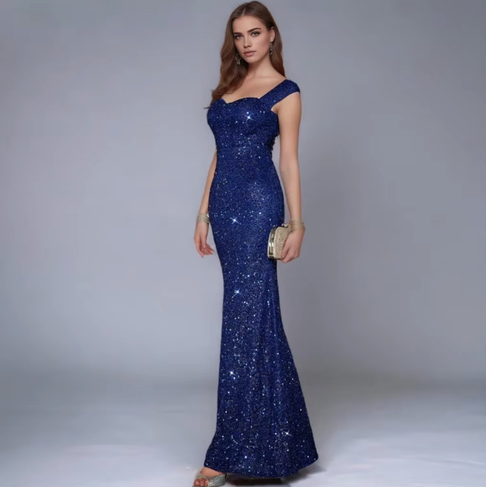 Fit and Flare Glitzer Abendkleid Arlene in Dunkelblau