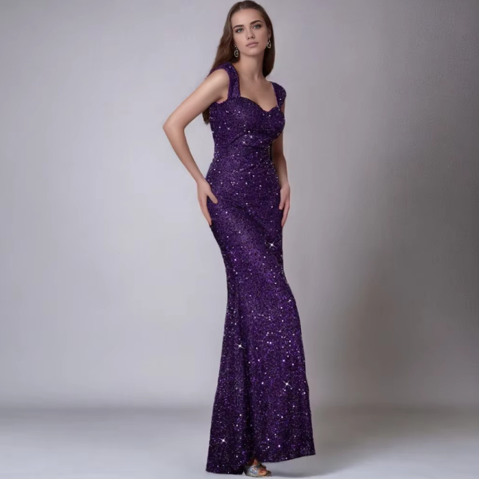 Fit and Flare Glitzer Abendkleid Arlene in Lila