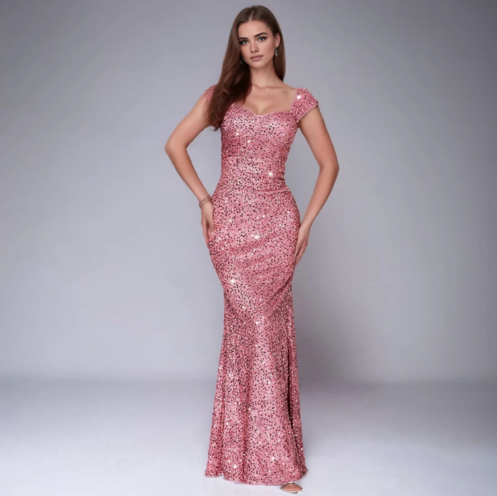 Fit and Flare Glitzer Abendkleid Arlene in Rosa