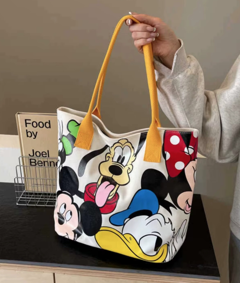 Große Disney Mickey Pluto Cartoon Leinen Damen Tasche Gelb