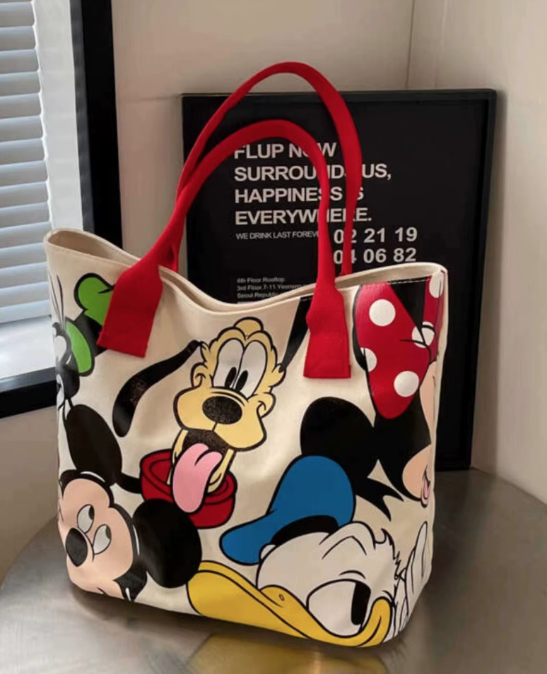 Große Disney Mickey Pluto Cartoon Leinen Damen Tasche Rot