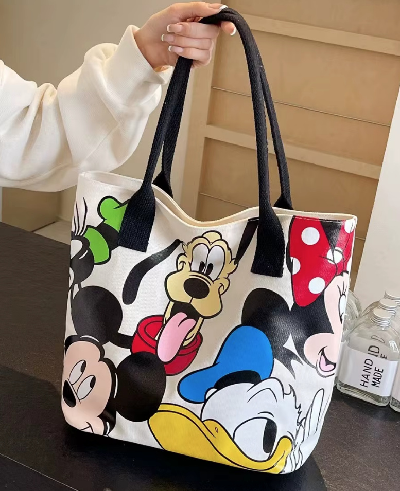 Große Disney Mickey Pluto Cartoon Leinen Damen Tasche Schwarz