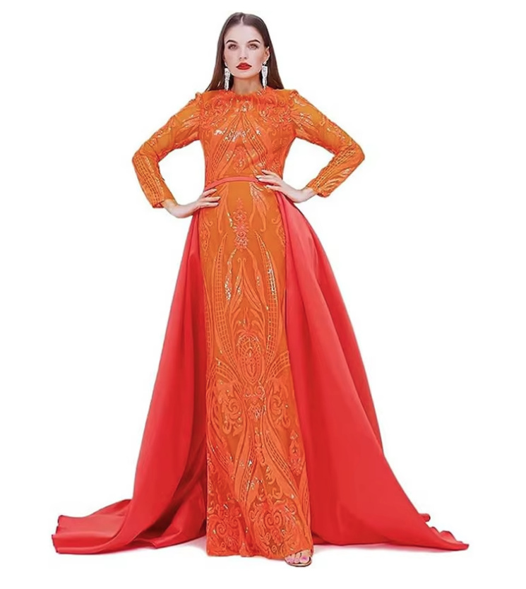 Meerjungfrau Abendkleid Darlin in Orange mit Abnehmbarem Rock