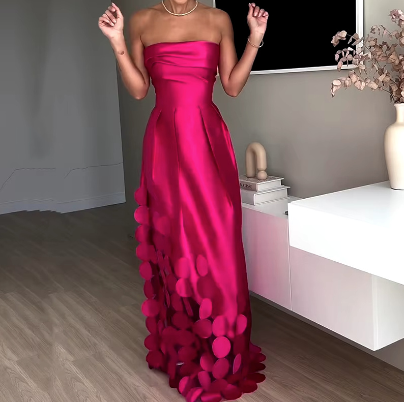 Schulterfreies A Linie Abendkleid Dilan in Pink Bodenlang