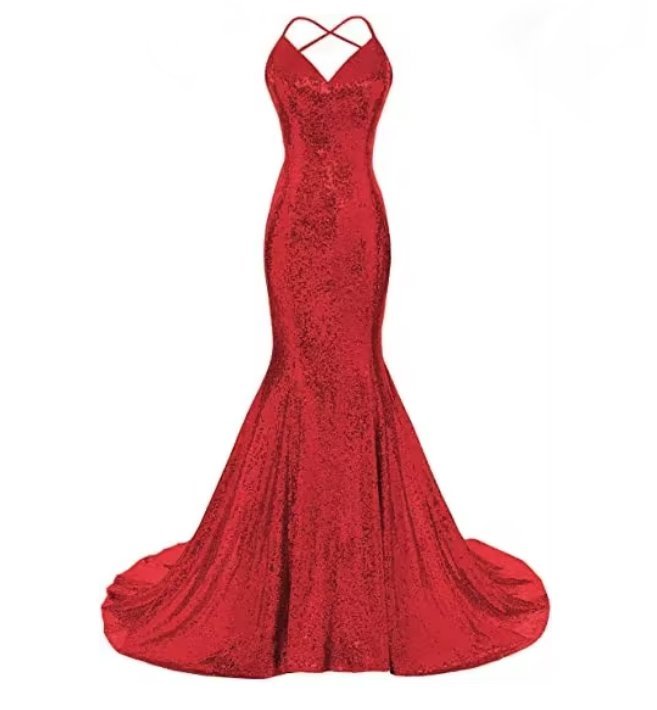 Vintage Meerjungfrau Abendkleid Ballkleid Bodenlang mit Spaghettiträger in Rot