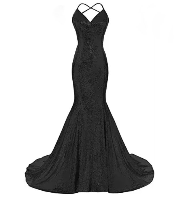 Vintage Meerjungfrau Abendkleid Ballkleid Bodenlang mit Spaghettiträger in Schwarz