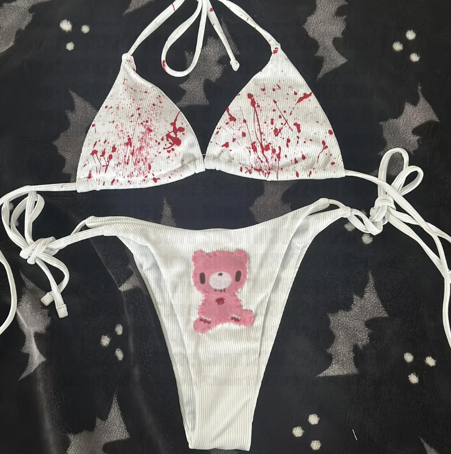 Weiße Neckholder Bikini mit Bärchen 