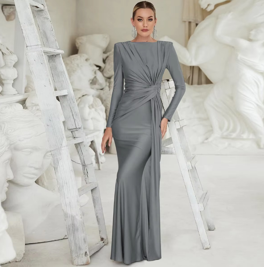 A Linie Langarm Abendkleid Elegant in Wickel Optik in Silber