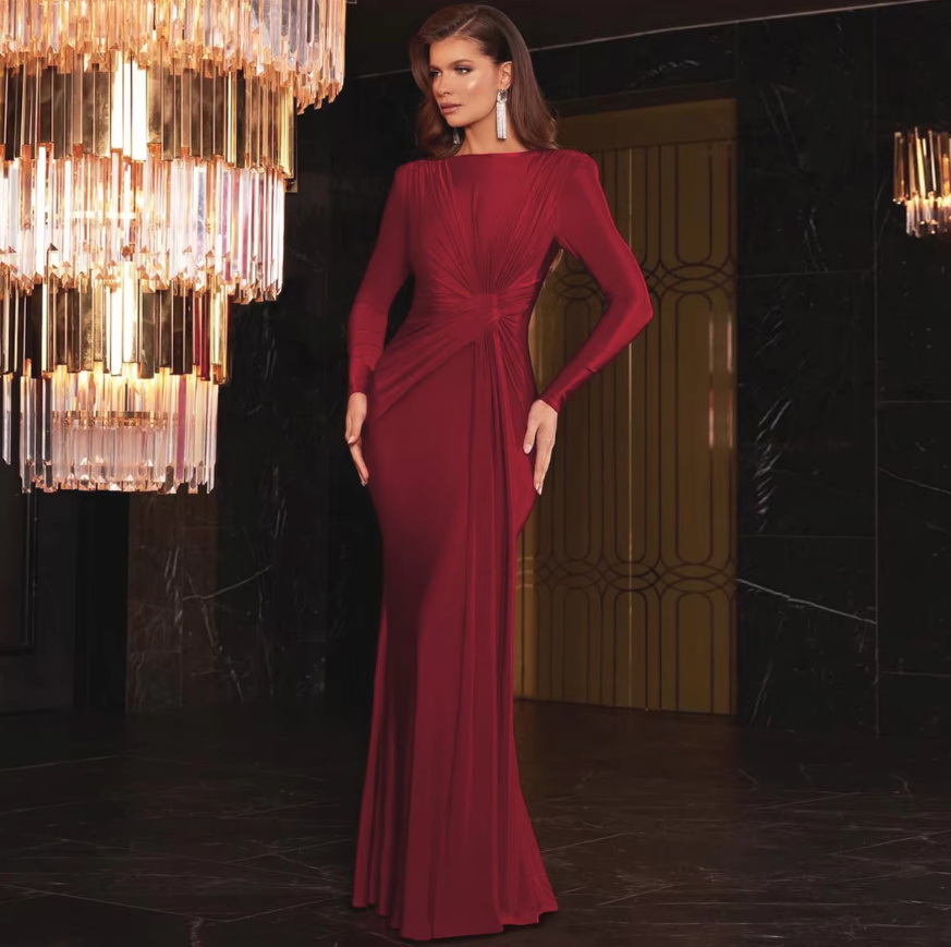 A Linie Langarm Abendkleid Elegant in Wickel Optik in Rot