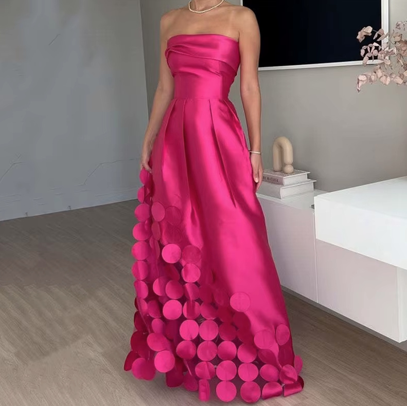 Schulterfreies A Linie Abendkleid Dilan in Pink Bodenlang