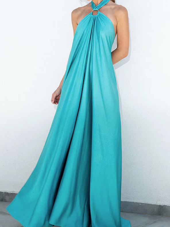 Maxi Satin Sommerkleid 2025 mit Rückenausschnitt Hellblau