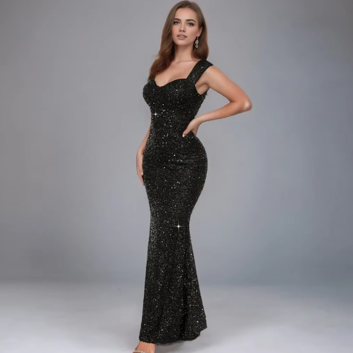 Fit and Flare Glitzer Abendkleid Arlene in Schwarz