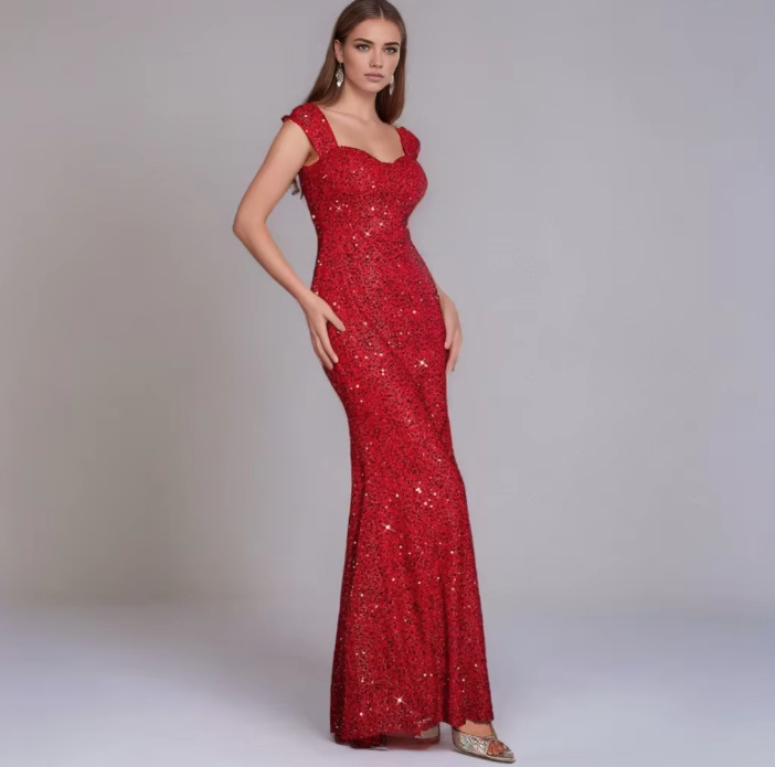 Fit and Flare Glitzer Abendkleid Arlene in Rot