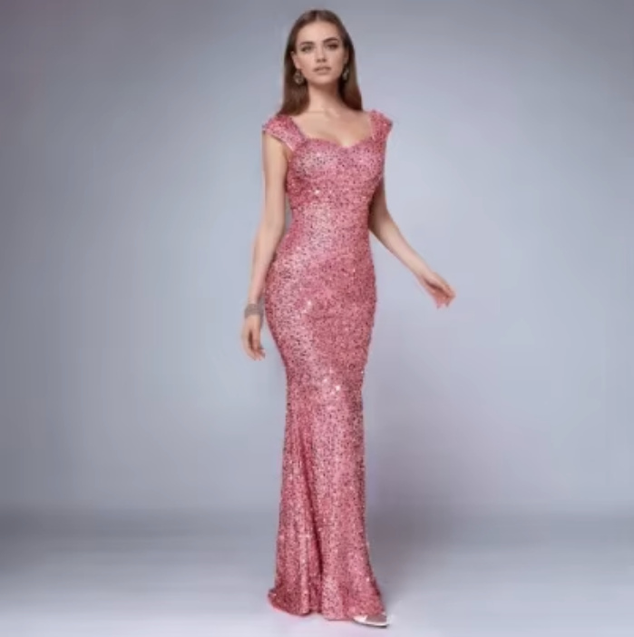 Fit and Flare Glitzer Abendkleid Arlene in Rosa