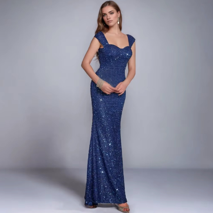 Fit and Flare Glitzer Abendkleid Arlene in Dunkelblau